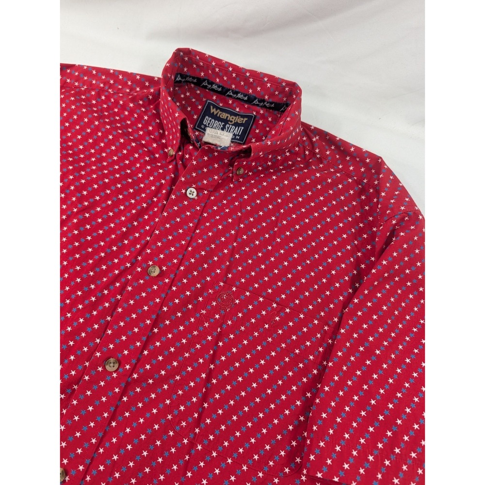 Wrangler George Strait Shirt Mens Medium Red Stars Plaid Short Sleeve Western